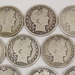 10 Barber Silver Half Dollars 1899-1913