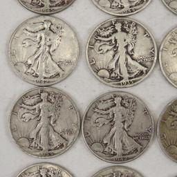 20 Walking Liberty Silver Half Dollars