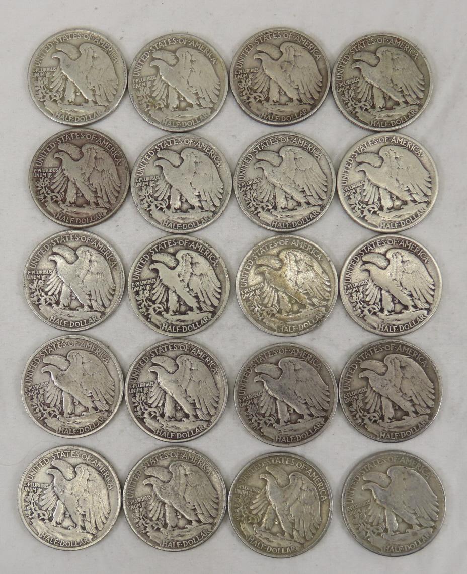 20 Walking Liberty Silver Half Dollars