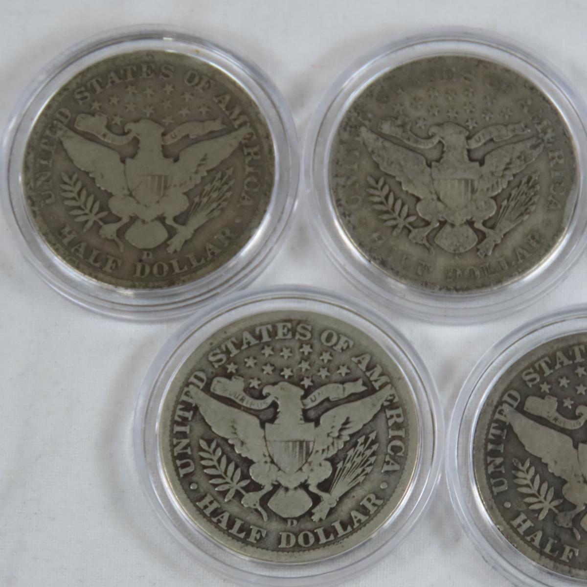 Set of 5 Barber Half Dollars in case