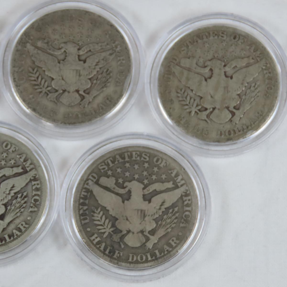 Set of 5 Barber Half Dollars in case