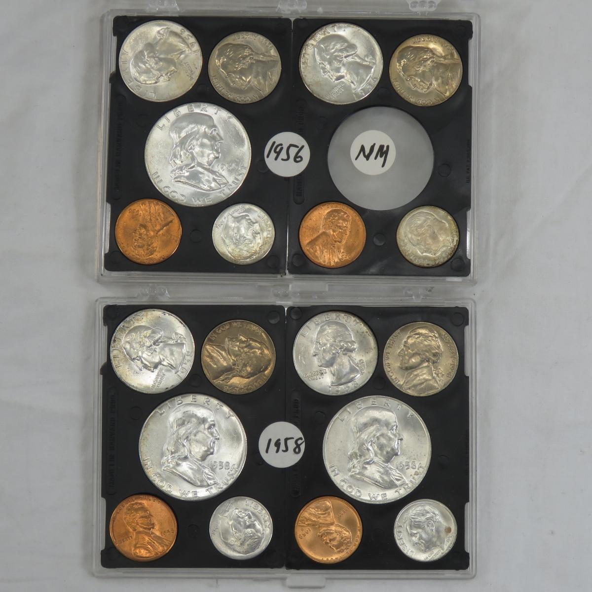 1956 P & D, 1958 P & D US Mint Sets in cases