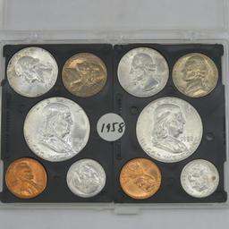 1956 P & D, 1958 P & D US Mint Sets in cases