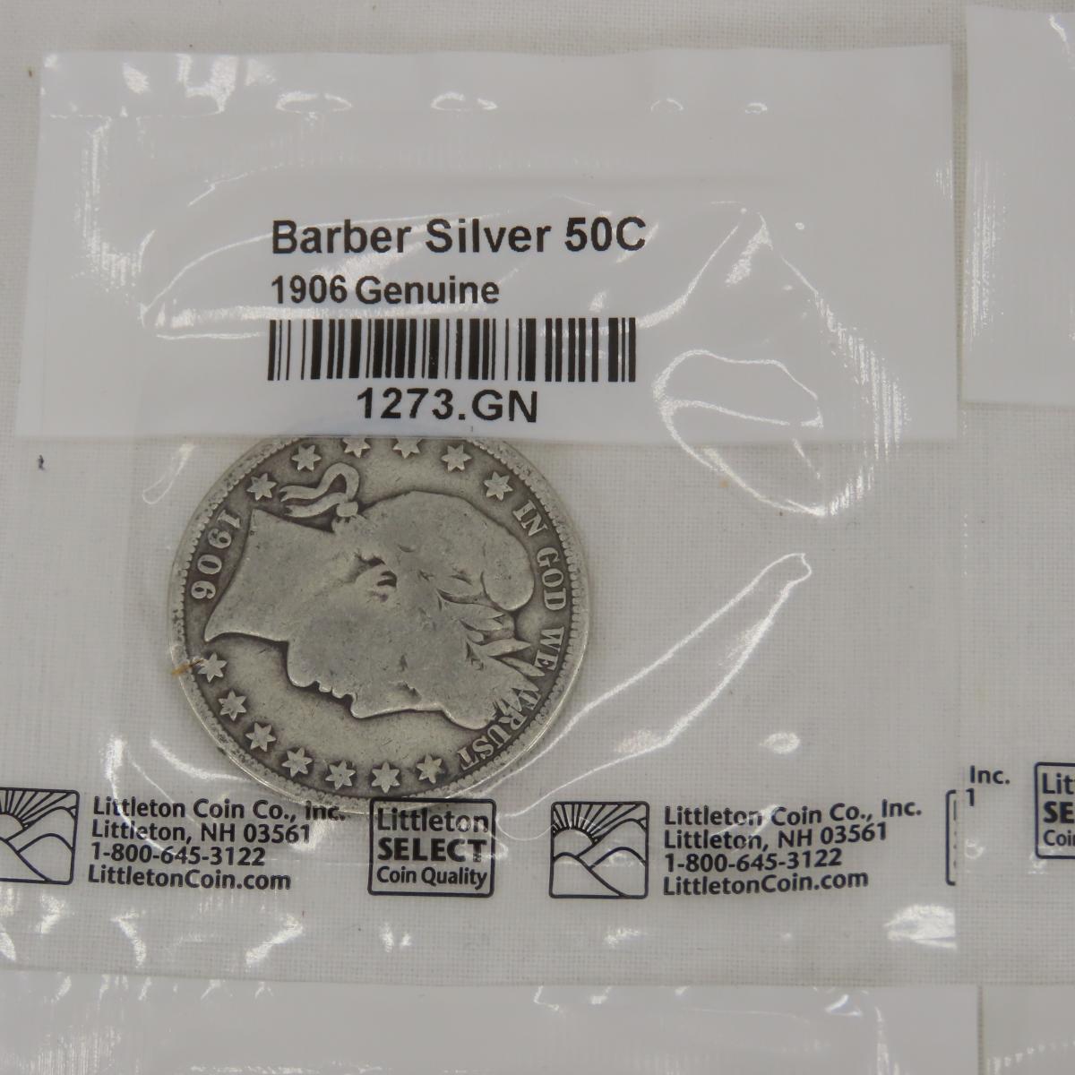 8 Barber Half Dollars 1906-1912 Littleton Coin Co