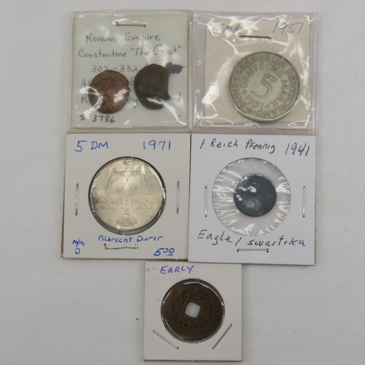 Foreign Coins and notes, some silver coins