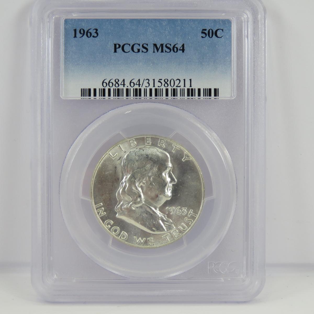 1963 Franklin Half Dollar PCGS Graded MS64