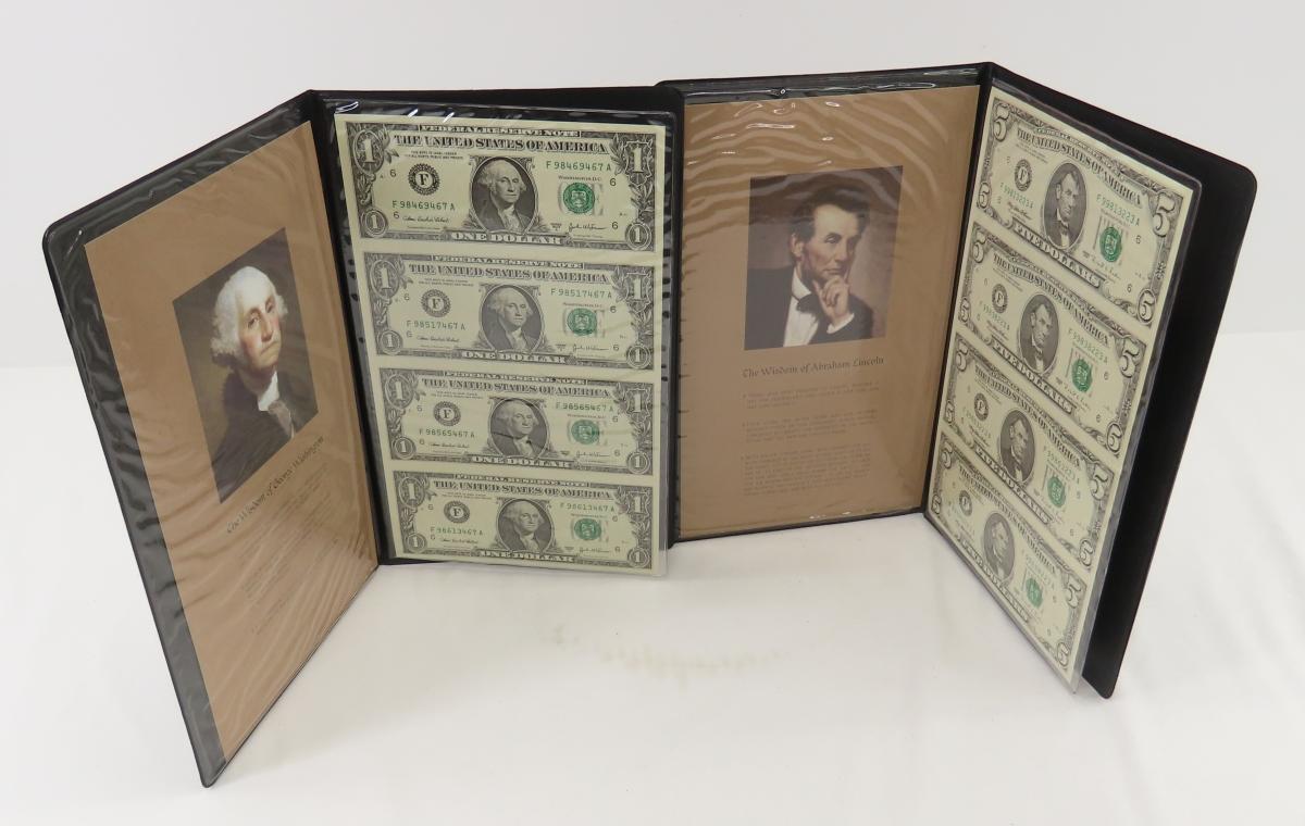 4 1995 $5 & 4 2003 A $1 Uncut Notes in Folios