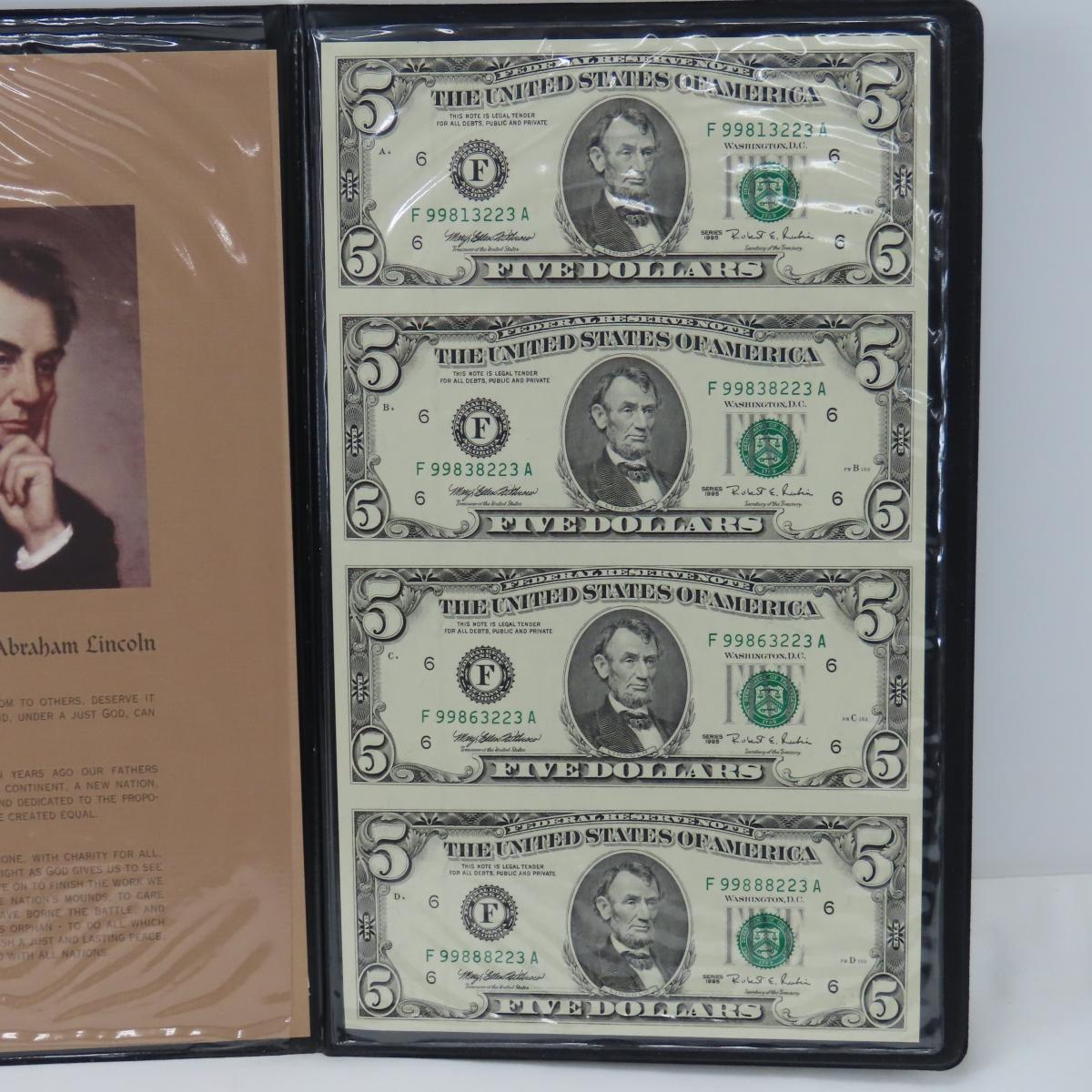 4 1995 $5 & 4 2003 A $1 Uncut Notes in Folios