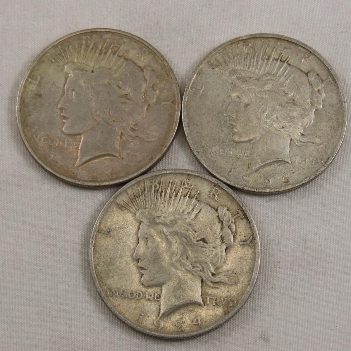 1924 & 1926 Dx2 Peace Silver Dollars