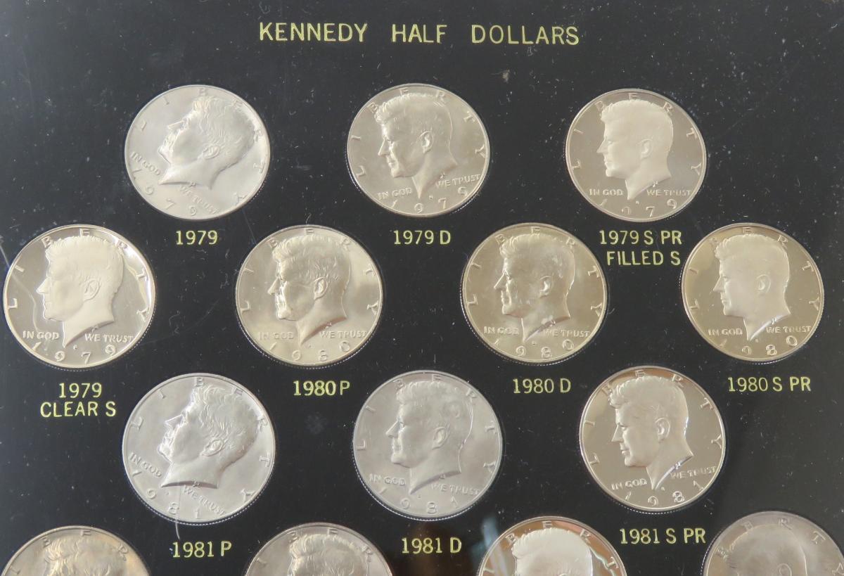 Kennedy Half Dollar collection in plastic case