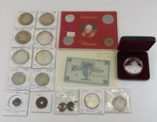 Foreign Coins and notes, some silver coins