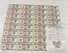 2006 Uncut Sheet of $5 notes