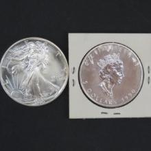 1990 Silver Eagle & 1990 Canadian Maple Leaf