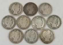 10 Barber Silver Half Dollars 1900-1915