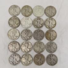 20 Walking Liberty Silver Half Dollars