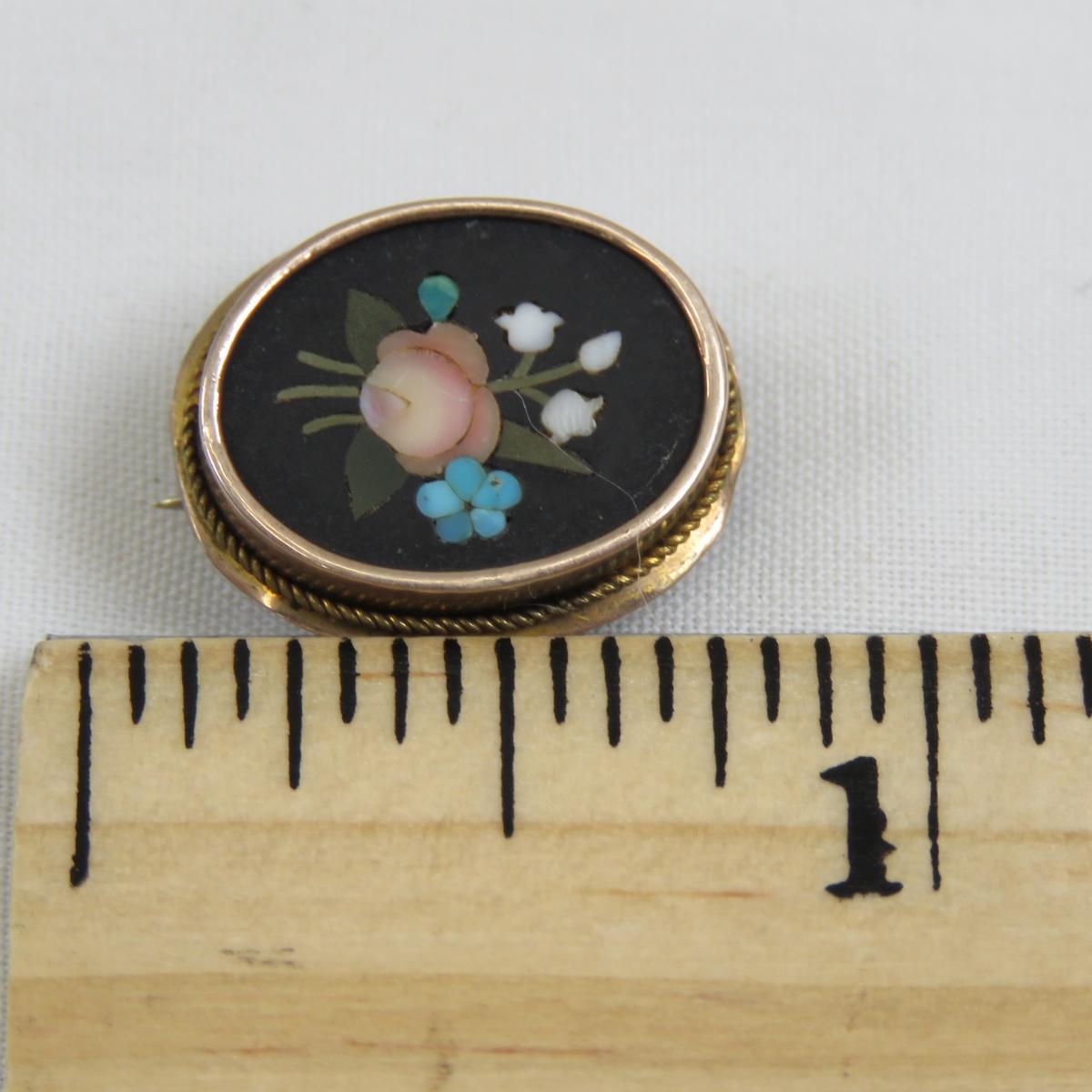 Antique Pietra Dura Miniature Brooch