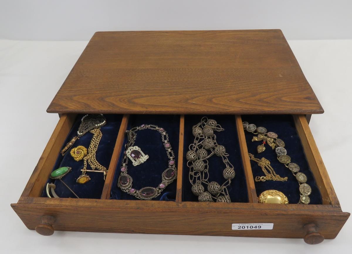 Antique Jewelry in Wood Jewelry Drawer