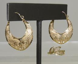 14kt Yellow Gold Filigree Earrings and Ring