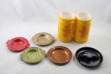 5 Metal  Ashtrays, 2 Shell Oil Coolie Can Holders