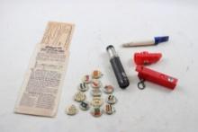 Toy Whistle Compasses,Caporal Pinbacks, War Plane