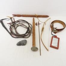 Inlaid Belt, whips, flute, tools and more