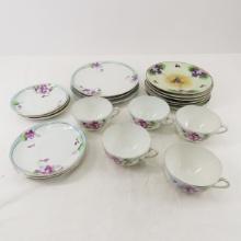 Antique Hand Painted Violet Tea Cups and Saucers