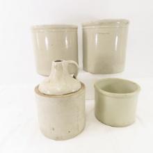 1/2 Gallon Jug, Butter Crock & 2 1 Gallon Crocks