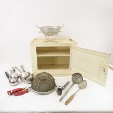 Vintage Tin Kitchen Cabinet with Utensils