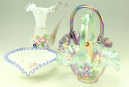 Lot #4- 4pc Fenton glass lot to include: 1996 Fenton Commemorate white opalescent swirl  7”