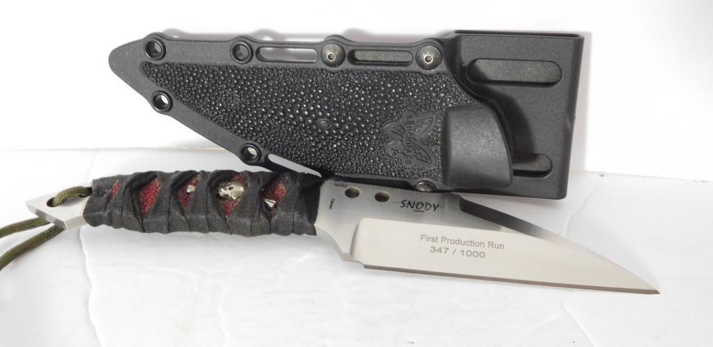 Lot #105D - Benchmade model N690 Snody Design knife with sheath engraved First Production  Run