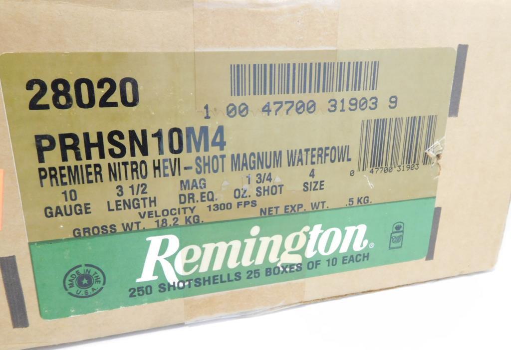 Lot #15E -  Full case (24) boxes of Remington Premier 10 gauge 3 ½” Hevi-Shot #4 shot