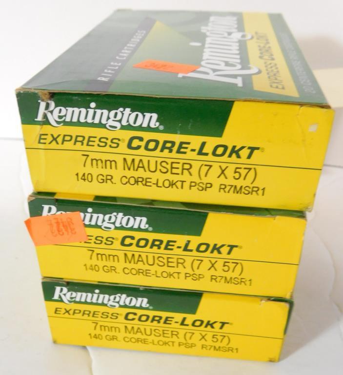 Lot #60L - (3) Full boxes of Remington Express 7mm Mauser 140 grain (60 rounds total)