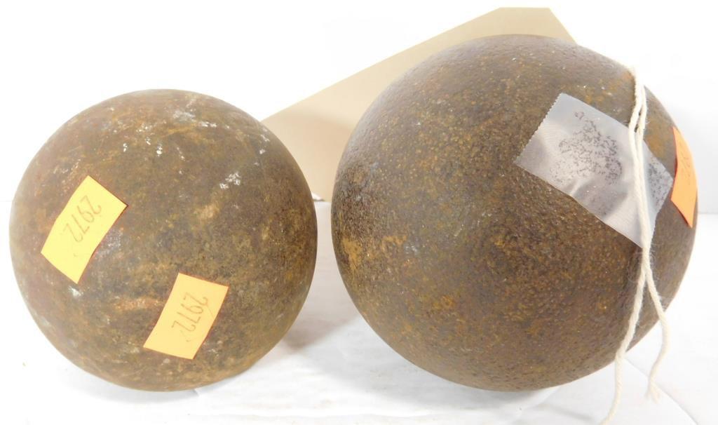 Lot #75L - (2) Primitive Cannon balls - SHIPPING NOTICE: These items can’t be  shipped. They