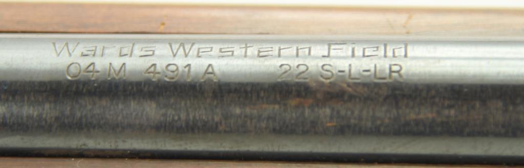 Lot #93 - Wards Mdl Westernfield Bolt Action  Rifle .22 LR SN# 04M491A~~ 25” BBL, 43” OAL,  Peep