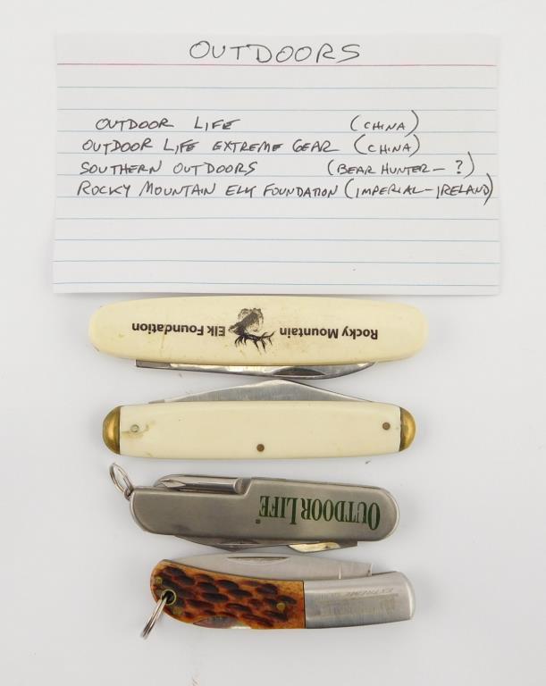 Lot #12 - (4) Outdoor Advertising Pen Knives to include: Rocky Mountain Elk Foundation,  Outdoor