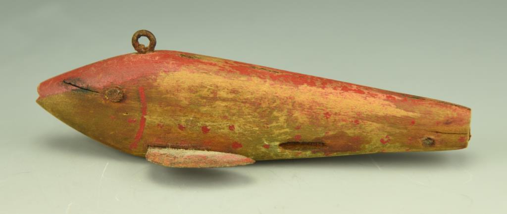 Lot 3379 - Primitive carved fish decoy (missing tail) circa 1940