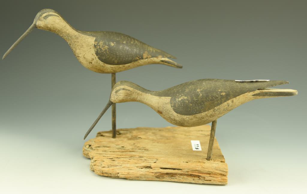 Lot 3397 - Pair of Standing Long Billed Dowitchers on driftwood Branded NW  New  Jersey Origin
