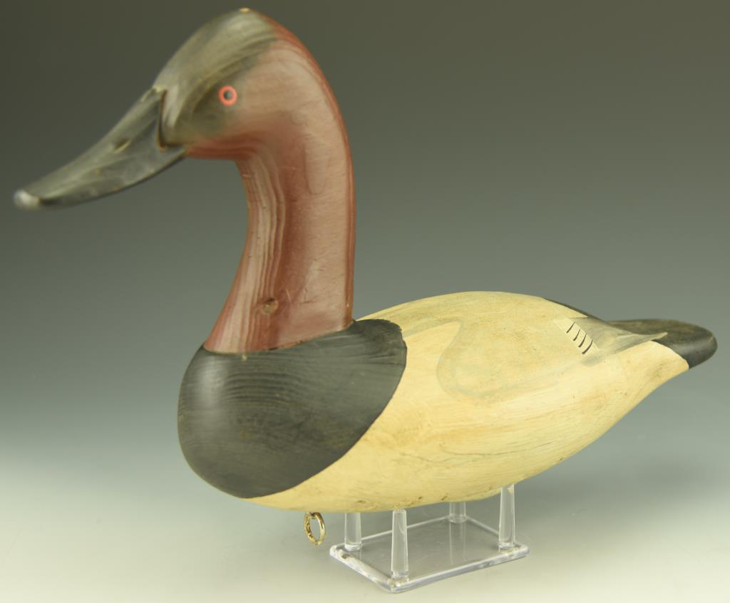 Lot 3398 - Vernon Bryant, Perryville, MD carved high head Canvasback drake branded BRYANT