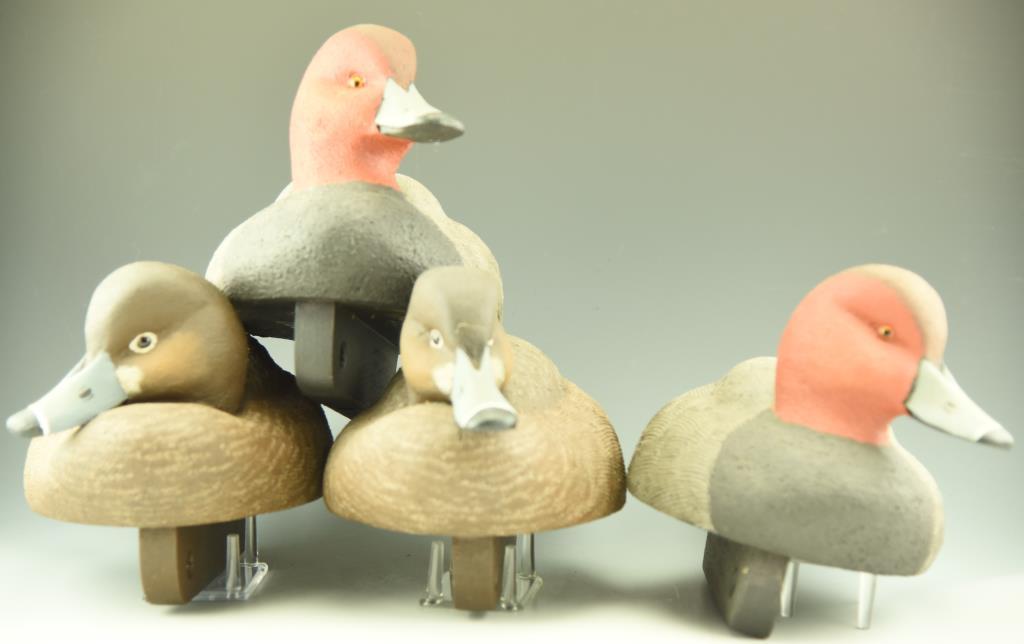 Lot 3481E - (2) Pairs of Mike Smyser 2000 Redhead decoys and hen and drake signed and  numbered