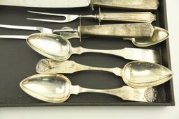 Lot 1238 - (9) Pieces of sterling and coin silver: 2 spoon signed WARRINGTON PHILA and 2 signed