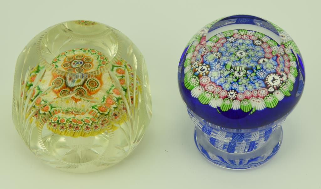 Lot 1244a - (6) Excellent quality faceted millefiori art glass paperweights, one is numbered