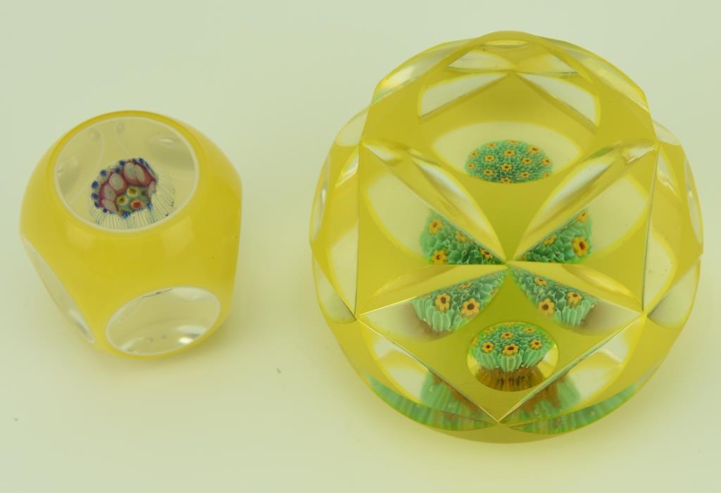 Lot 1244a - (6) Excellent quality faceted millefiori art glass paperweights, one is numbered