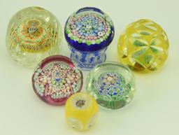 Lot 1244a - (6) Excellent quality faceted millefiori art glass paperweights, one is numbered