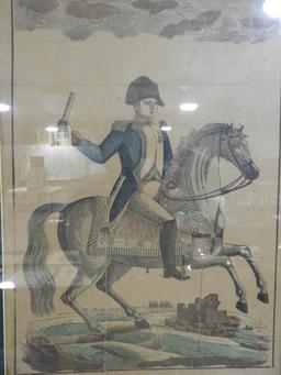 Lot 1724 - Early Epinal engraving of Napoleon on horseback: framed and matted (21 ½” x 30 ½”)