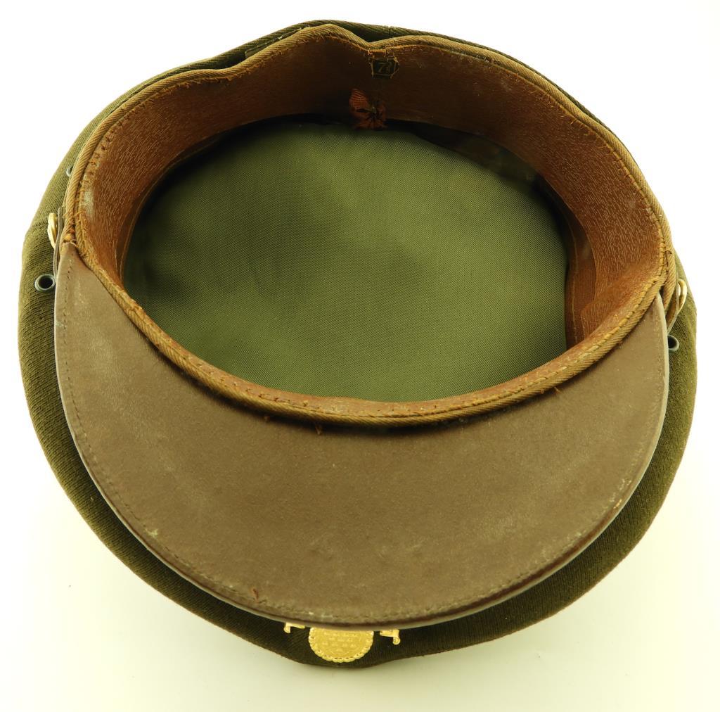 6 US Army Peaked Officer Hats - Olive Drab, Tan & Navy Blue. Most made by Bancroft Military Caps.
