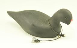 Lot #17 - (2) Miniature carved coot decoys (one is branded JBL on underside) and rigged with