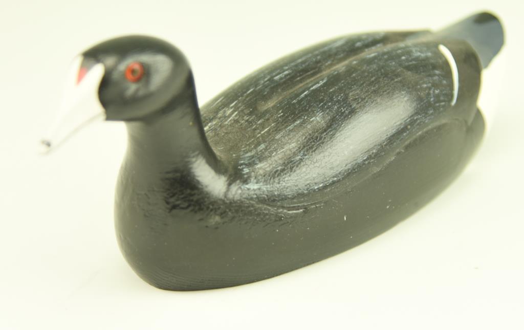 Lot #18 - Miniature carved Coot decoy signed E.C. Gibbs, Jr. Point Harbor, N.C.