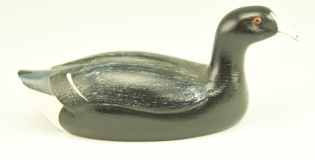 Lot #18 - Miniature carved Coot decoy signed E.C. Gibbs, Jr. Point Harbor, N.C.