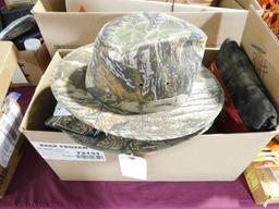 Lot #10 - (2) Real Tree Xtra Safara style camo hats (new with tag), Camo seat pad, Allen  12’x