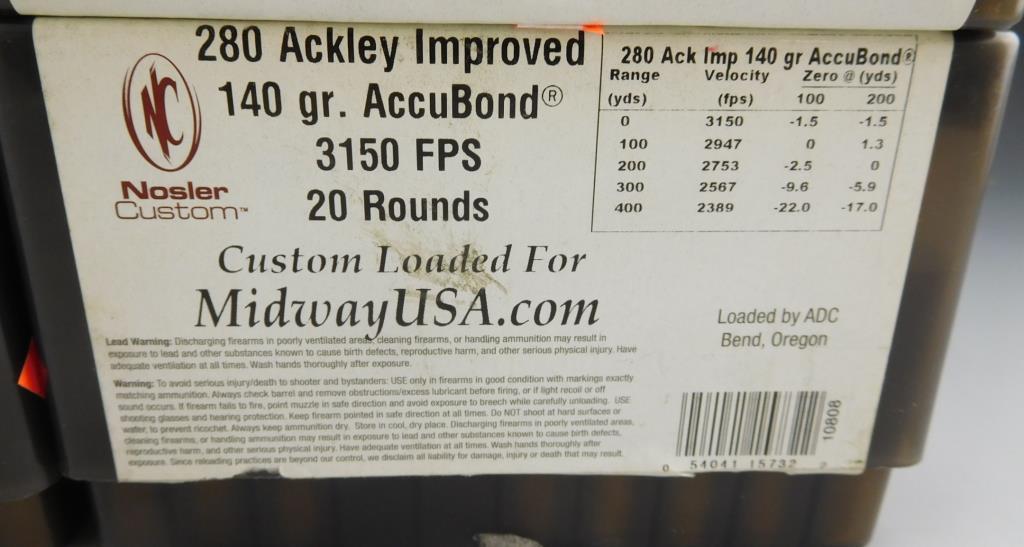 Lot #126 - (75) rounds of Nosler Custom 280 Ackley Improved, 140 GR, Accubond